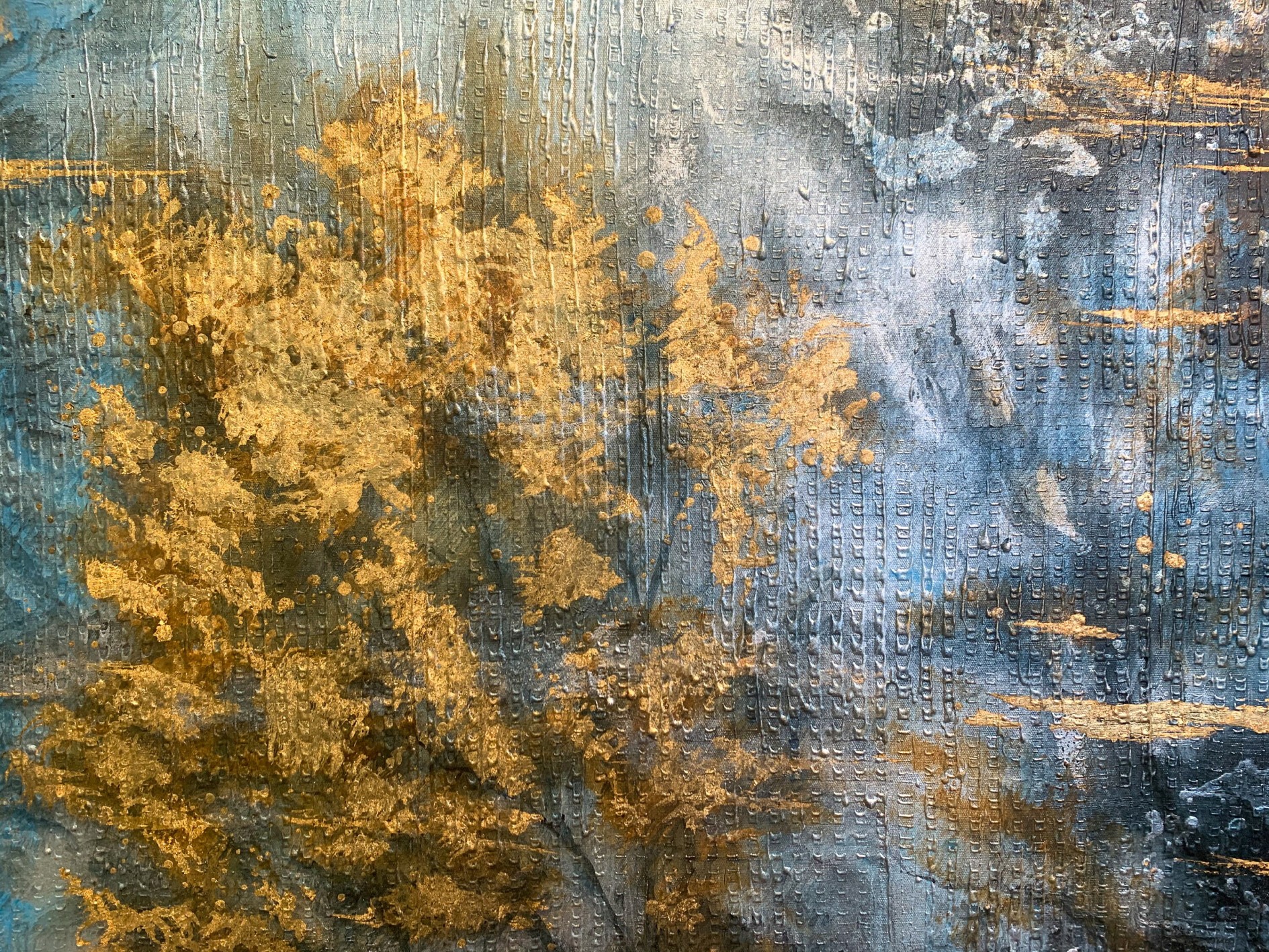 Gold Leaf Abstract Painting: Blue Winter Scenery